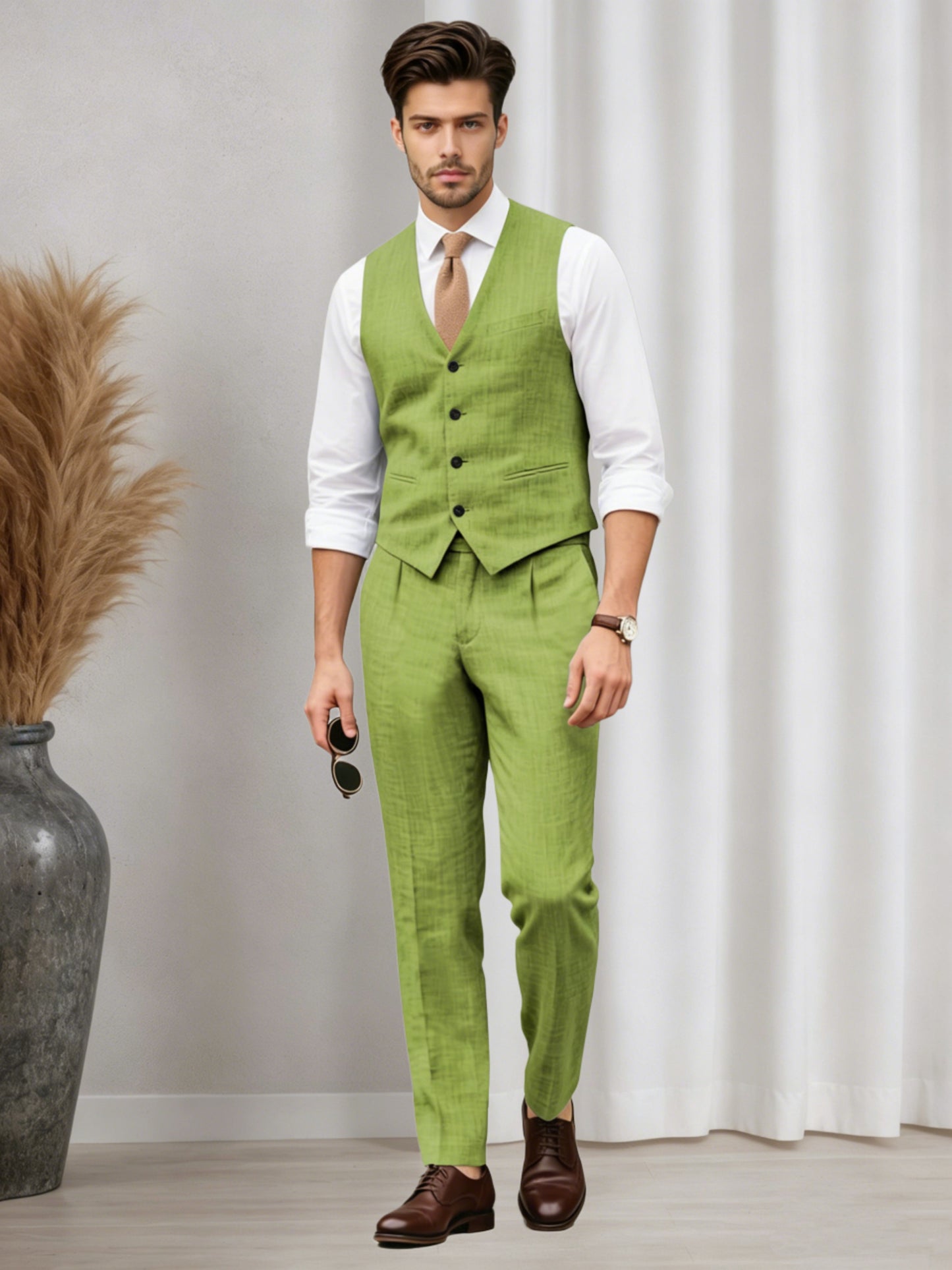 Versatile Men's Casual Vest and Pants Set 2 PC Summer Suit For Wedding & Business