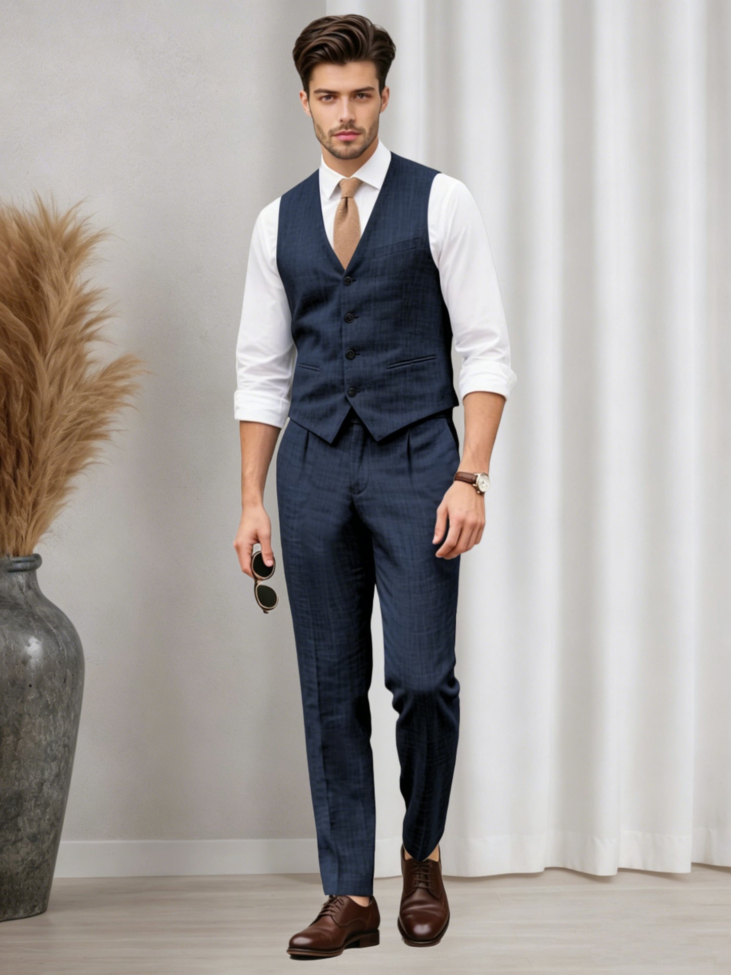 Versatile Men's Casual Vest and Pants Set 2 PC Summer Suit For Wedding & Business