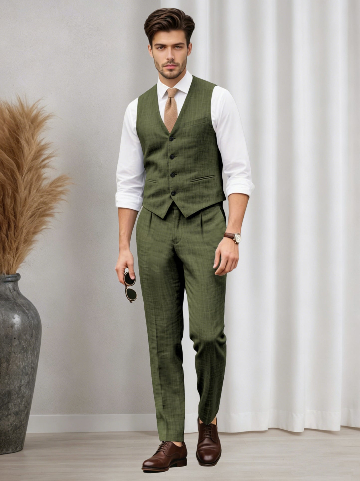Versatile Men's Casual Vest and Pants Set 2 PC Summer Suit For Wedding & Business