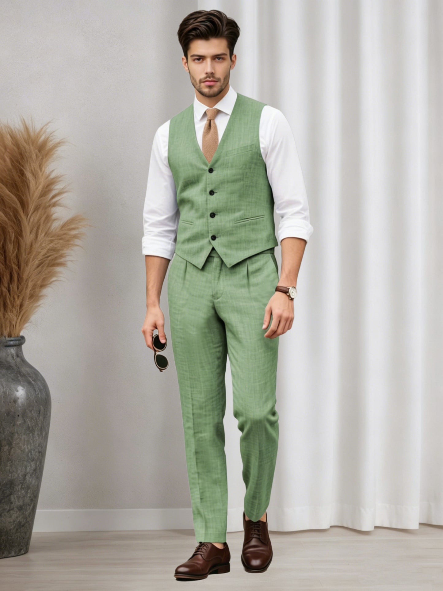 Versatile Men's Casual Vest and Pants Set 2 PC Summer Suit For Wedding & Business