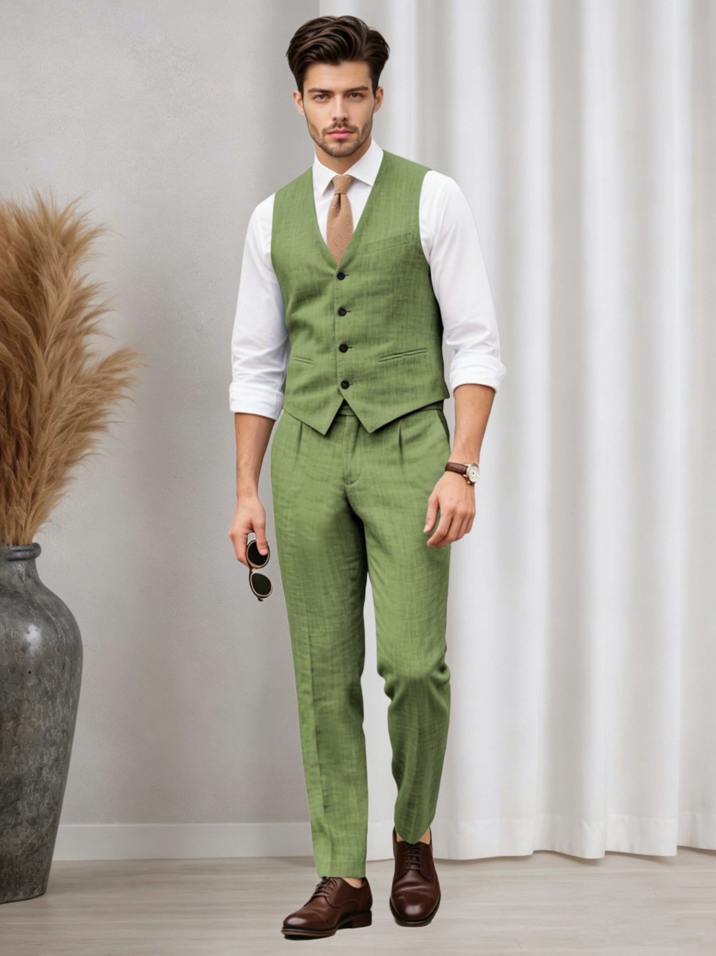 Versatile Men's Casual Vest and Pants Set 2 PC Summer Suit For Wedding & Business