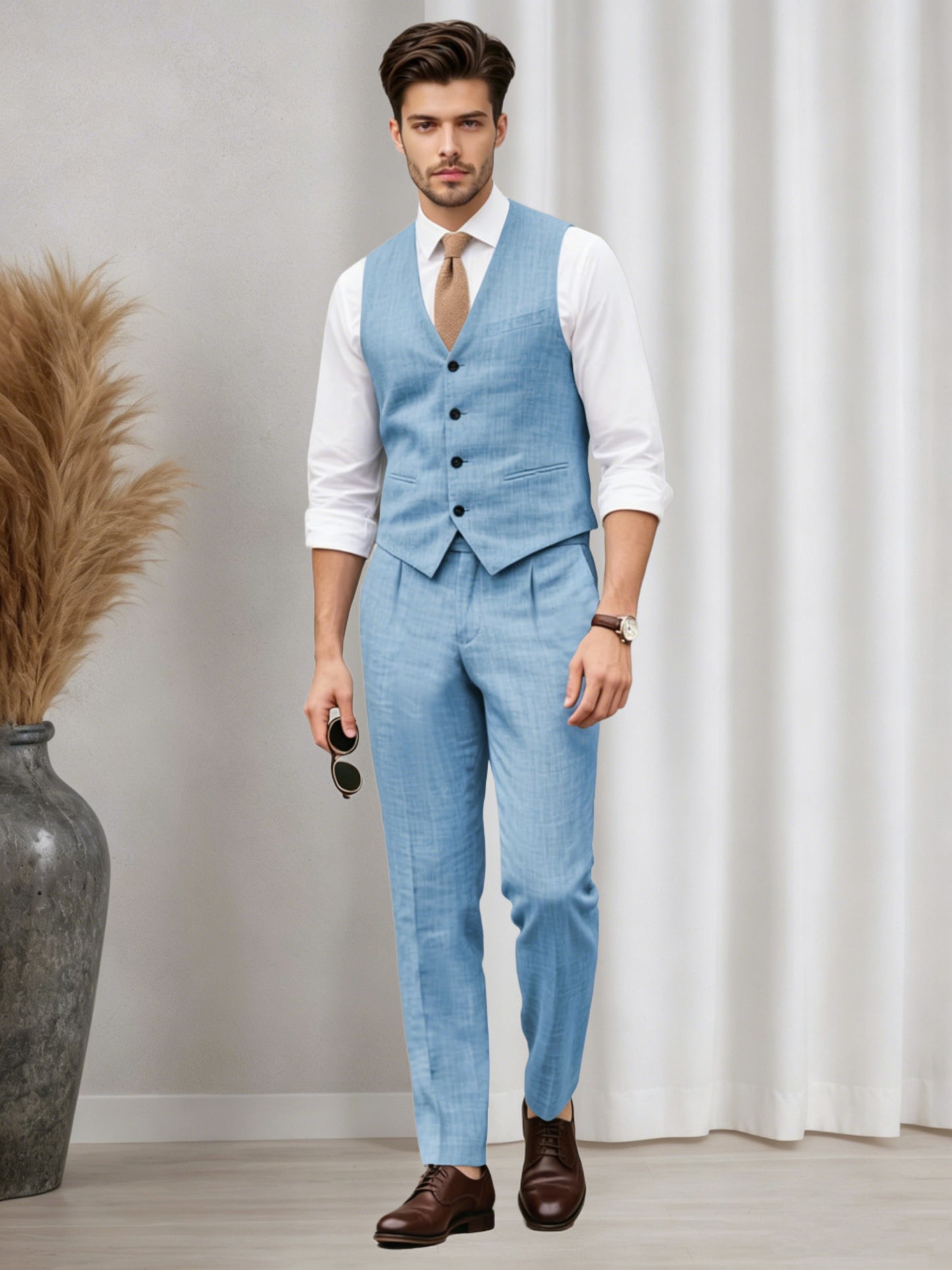 Versatile Men's Casual Vest and Pants Set 2 PC Summer Suit For Wedding & Business
