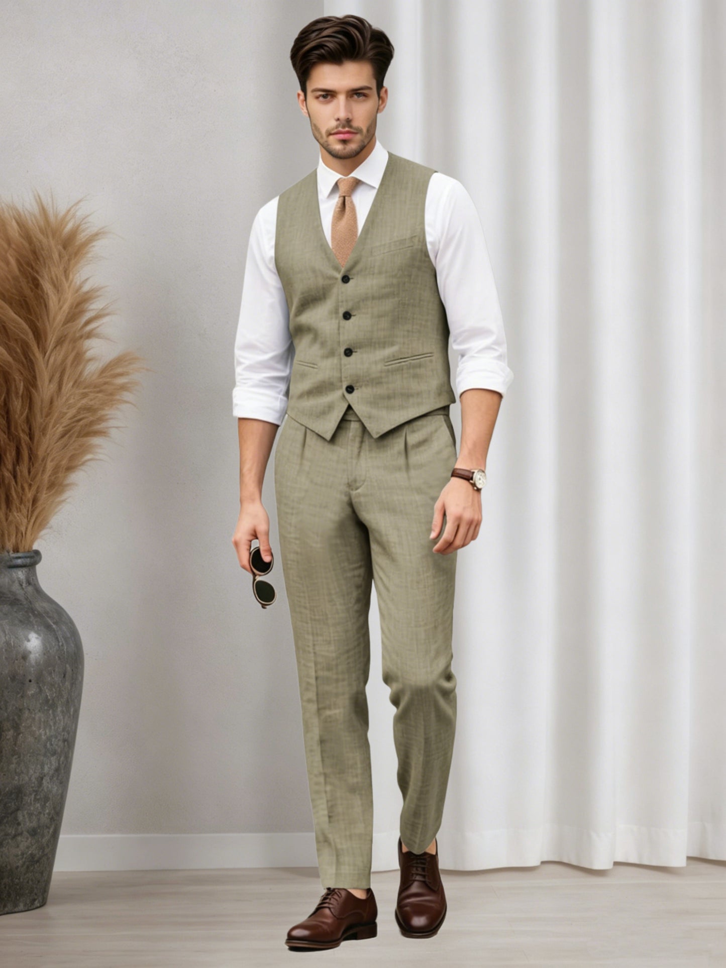 Versatile Men's Casual Vest and Pants Set 2 PC Summer Suit For Wedding & Business