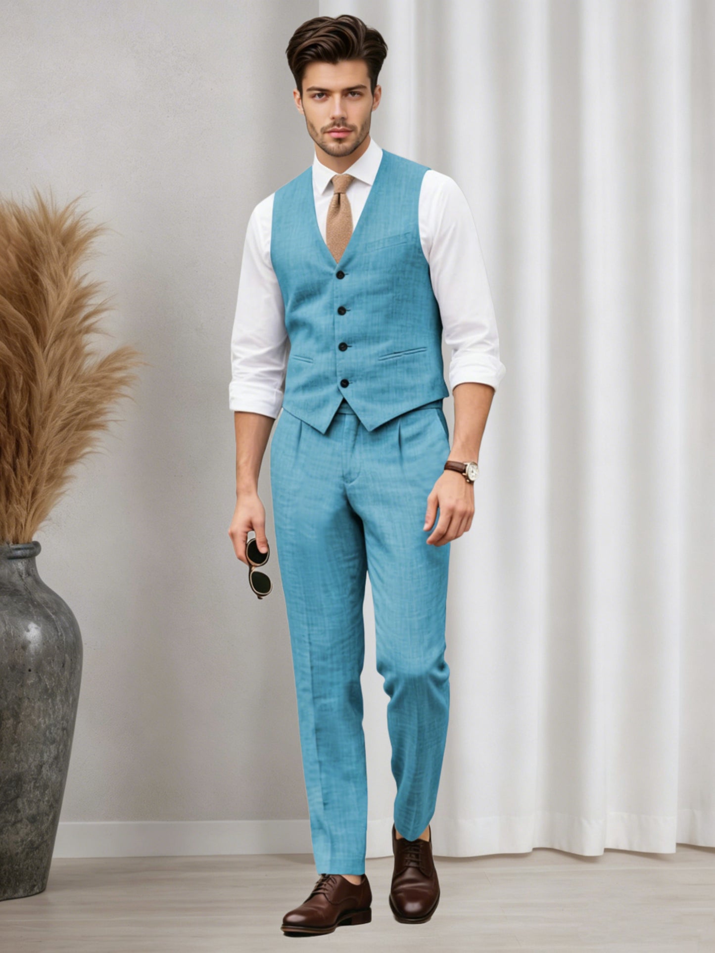 Versatile Men's Casual Vest and Pants Set 2 PC Summer Suit For Wedding & Business