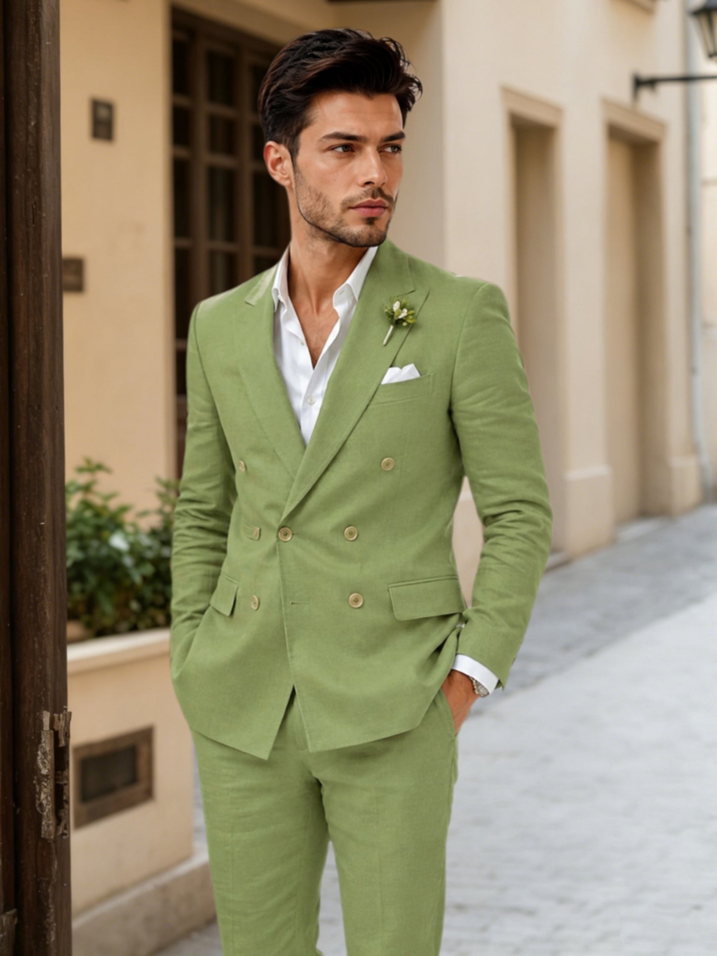 Vintage Peak Lapel Single Breasted Men's 2 Piece Groom Suit For Summer Wedding